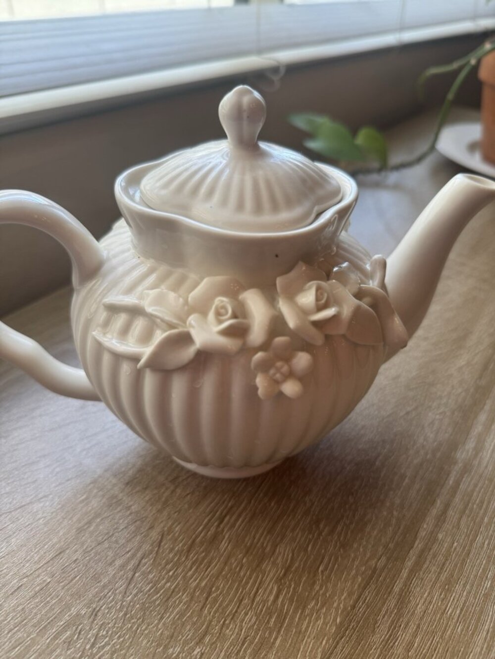 Graces Tea Ware Collection Teapot White Floral Glazed  Porcelain  24 oz.